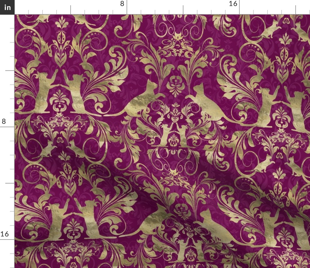 cat damask gold on pink