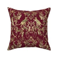 cat damask in gold and burgundy