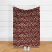 cat damask in gold and burgundy