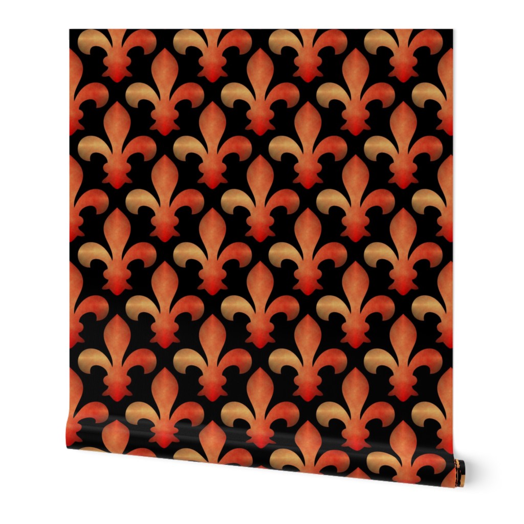 Fleur de Lis Red Gold on Black