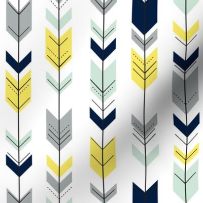 Fletching Arrows // navy/mint/grey/yellow (small scale) on white