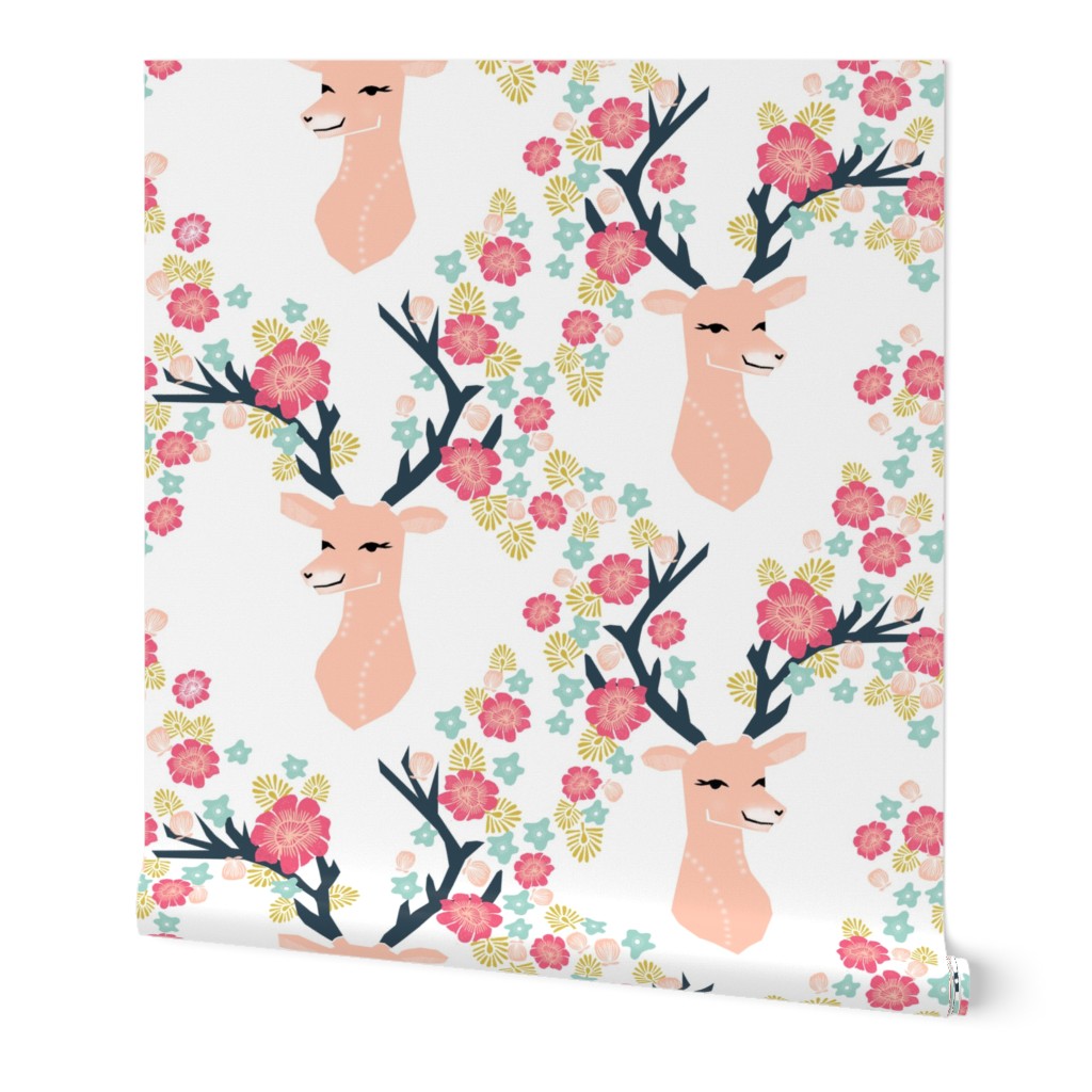 floral deer // deer with flowers antlers antler floral antler girls spring pink flowers