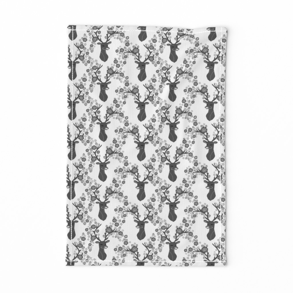 deer with flowers // charcoal grey deer flowers cute deer 