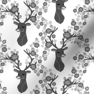 deer with flowers // charcoal grey deer flowers cute deer 