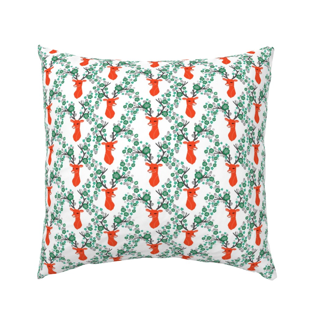 christmas deer // nordic flower red and green deer head cute xmas christmas deer