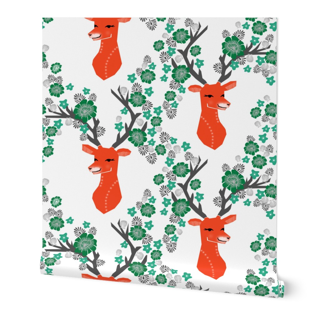 christmas deer // nordic flower red and green deer head cute xmas christmas deer