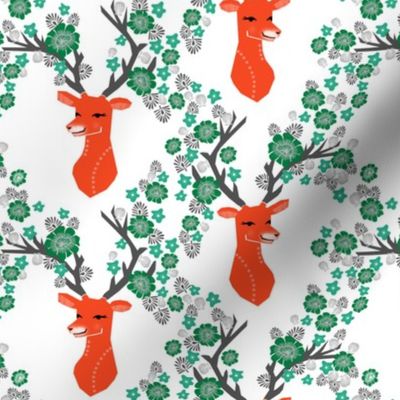 christmas deer // nordic flower red and green deer head cute xmas christmas deer