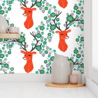 christmas deer // nordic flower red and green deer head cute xmas christmas deer