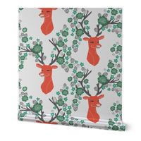 christmas deer // nordic flower red and green deer head cute xmas christmas deer