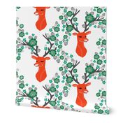 christmas deer // nordic flower red and green deer head cute xmas christmas deer