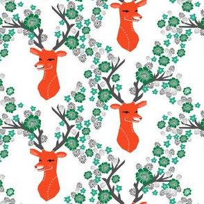 christmas deer // nordic flower red and green deer head cute xmas christmas deer
