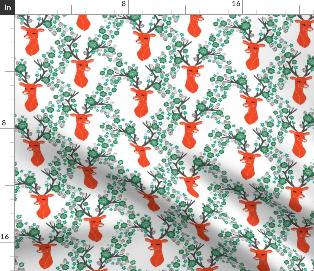 christmas deer // nordic flower red and green deer head cute xmas christmas deer