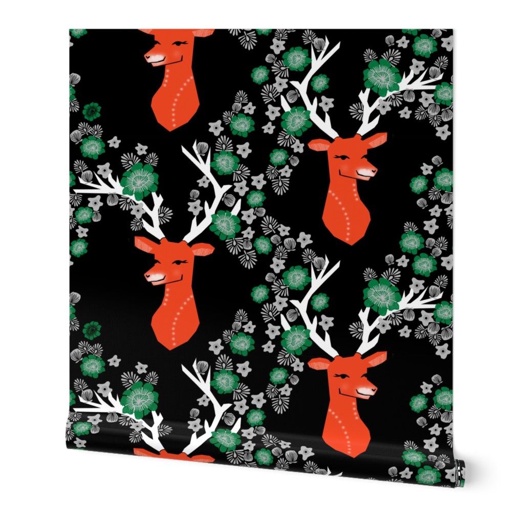 christmas deer // flowers red and green antlers buck doe christmas xmas