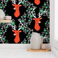 christmas deer // flowers red and green antlers buck doe christmas xmas