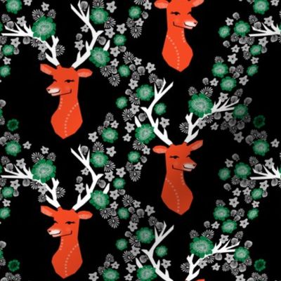 christmas deer // flowers red and green antlers buck doe christmas xmas