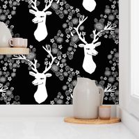 deer with flowers // black and white floral antlers 