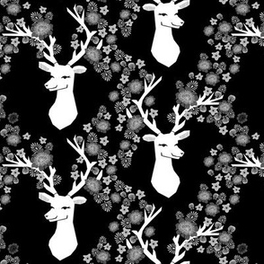 deer with flowers // black and white floral antlers 