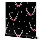 floral antlers // black and white floral flowers antlers triangles geometric kids girls sweet baby