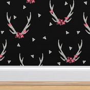 floral antlers // black and white floral flowers antlers triangles geometric kids girls sweet baby