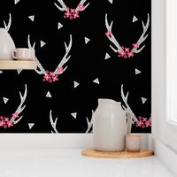 floral antlers // black and white floral flowers antlers triangles geometric kids girls sweet baby