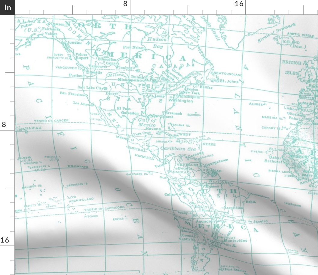 Pantone Teal and White Map