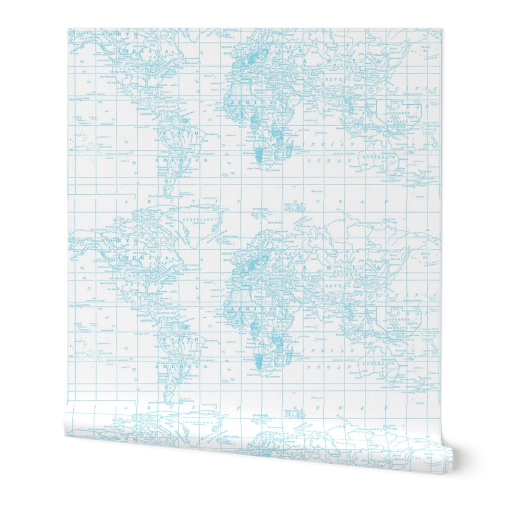 Pantone Blue Map Print Fabric