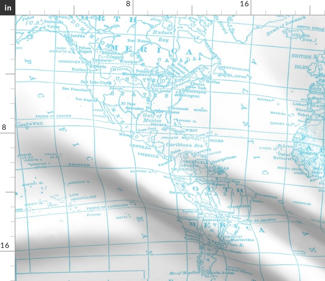 Pantone Blue Map Print Fabric