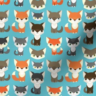 Fox and dogs on blue background