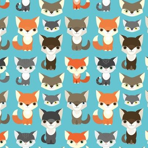 Fox and dogs on blue background