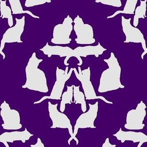 Damask Cat Silhouette Purple and grey