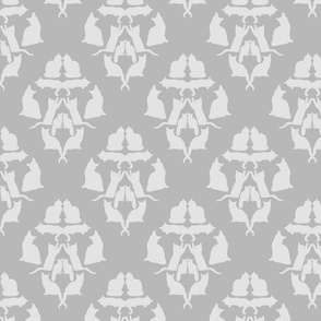 Damask Cat Silhouette Grey on grey