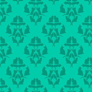 Damask Cat Silhouette Teal