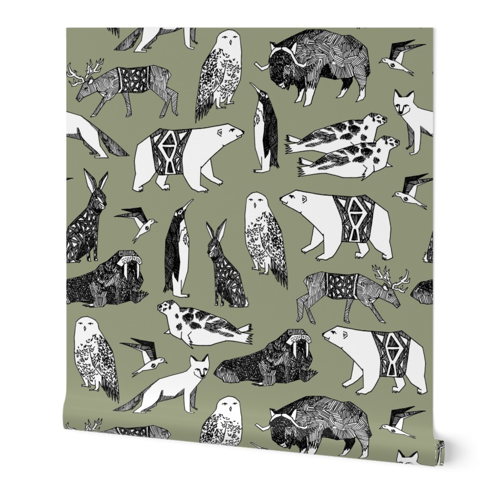 arctic animals // antarctic tundra winter animals nursery baby fabric polar bear design