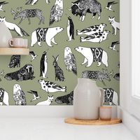 arctic animals // antarctic tundra winter animals nursery baby fabric polar bear design