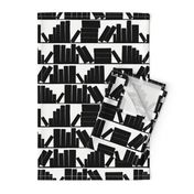 library book shelves, black and white, medium large scale