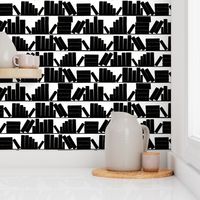 library book shelves, black and white, medium large scale