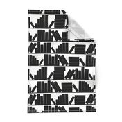 library book shelves, black and white, medium large scale