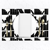 library book shelves, black and white, medium large scale