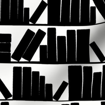 library book shelves, black and white, medium large scale