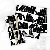 library book shelves, black and white, medium large scale