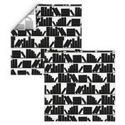 library book shelves, black and white, medium large scale