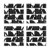 library book shelves, black and white, medium large scale