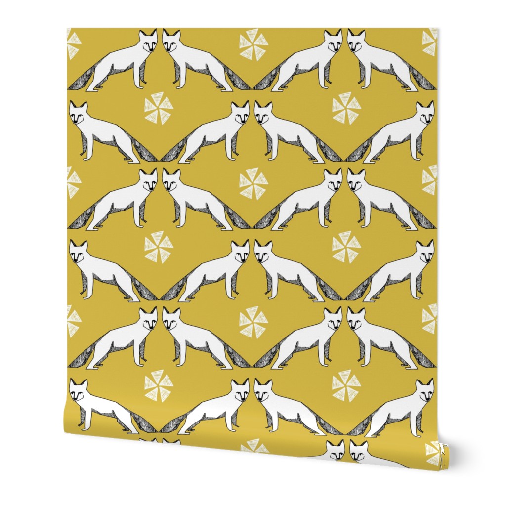 arctic fox // mustard yellow fox fabric cute fox design arctic winter fox tundra