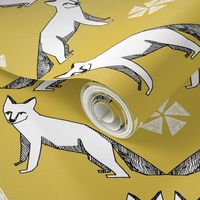 arctic fox // mustard yellow fox fabric cute fox design arctic winter fox tundra