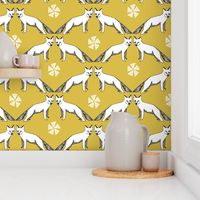 arctic fox // mustard yellow fox fabric cute fox design arctic winter fox tundra