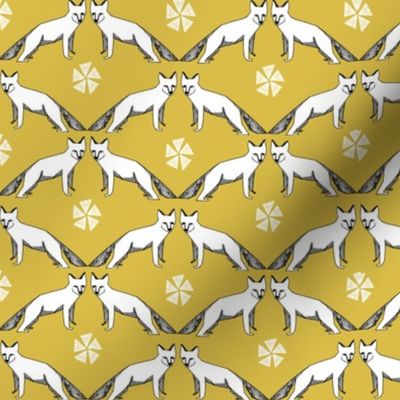 arctic fox // mustard yellow fox fabric cute fox design arctic winter fox tundra