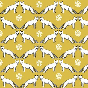 arctic fox // mustard yellow fox fabric cute fox design arctic winter fox tundra
