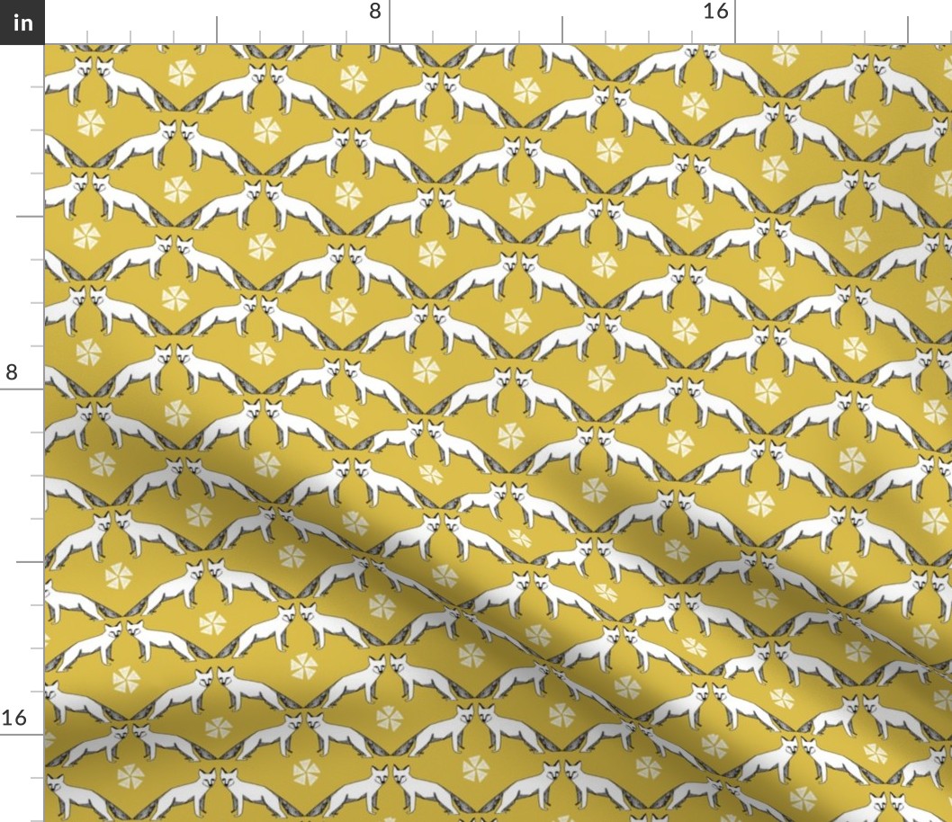 arctic fox // mustard yellow fox fabric cute fox design arctic winter fox tundra