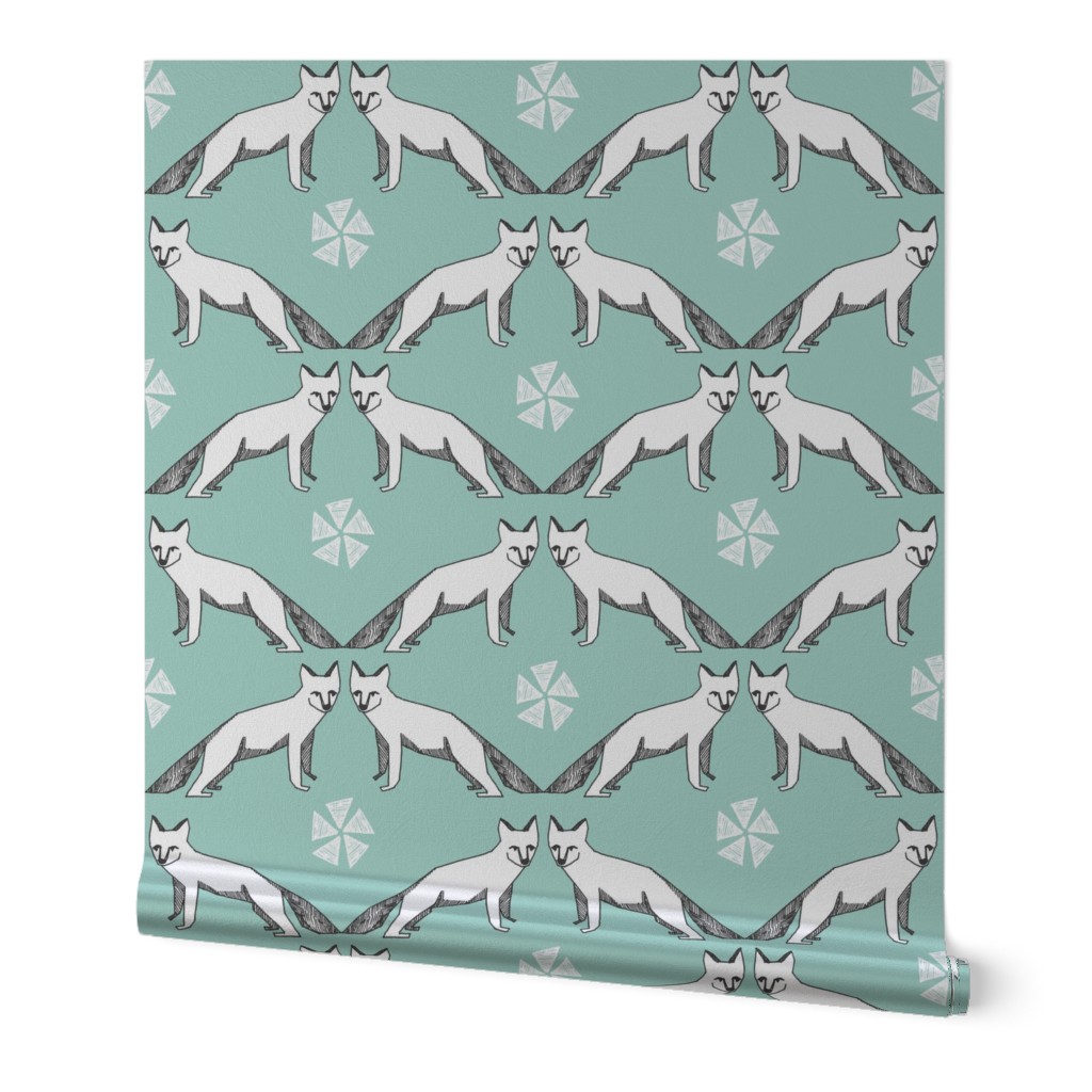 arctic fox // mint aqua fox fabric nursery baby cute arctic fox design