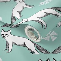 arctic fox // mint aqua fox fabric nursery baby cute arctic fox design